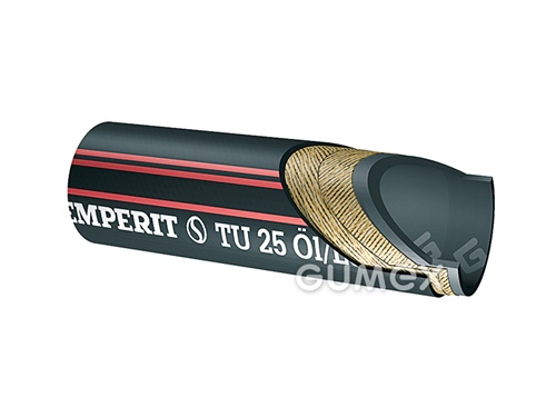 Tlakonasávacia hadica pre oleje a benzíny TU 25, 6/14mm, 25bar/-0,5bar, NBR/NBR-EPDM, -40°C/+80°C, čierna/červené prúžky